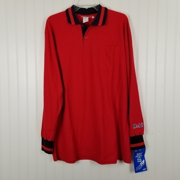 Vintage Mobil Gas Men's Polo Mechanic Long Sleeve Shirt Work NOS Crest Large - Picture 9 of 13